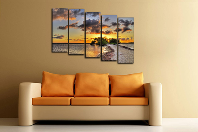 Модульная картина "Закат на озере"