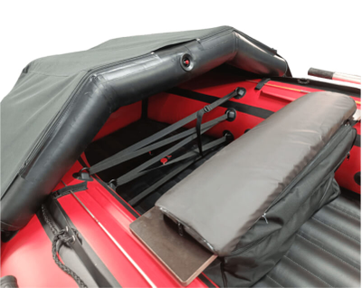 Моторная лодка ДИКИЙ 380 НДНД с тентом красный носовой рундук