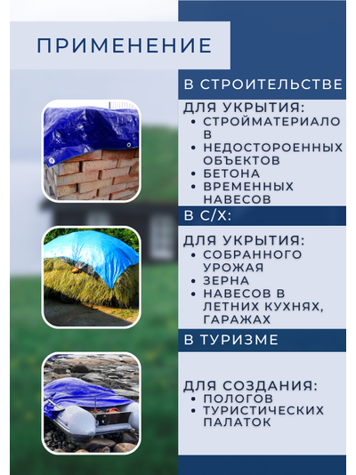 Тент Тарпаулин универсальный 3х4м 150 г/м2 с люверсами