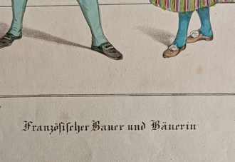 "Французский фермер и жена фермера" литография акварель Людвиг Шнайдер / Winckelmann & Söhne 1844 год