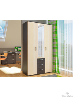 Шон-12 Шкаф распашной с зеркалом 2100х1200х540 Венге/Дуб молочный