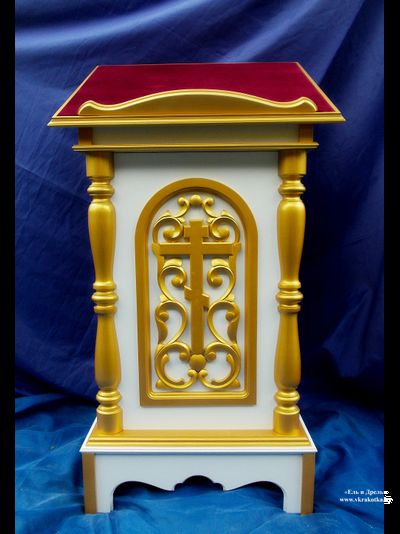 Аналой белый с золотом, с красным бархатом