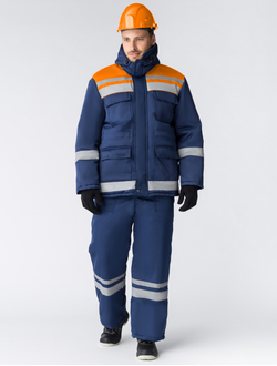 Костюм зимний Горизонт-Люкс (Смесовая, 210) брюки, темно-синий/оранжевый