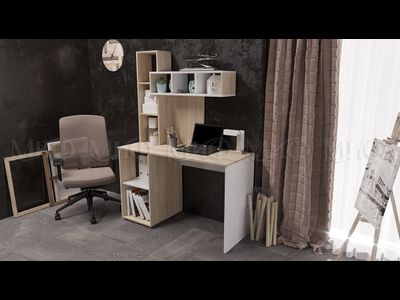 Стол компьютерный №4 (ШхВхГ) 1204х1652х500 мм белый/дуб сонома