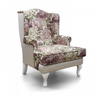 Кресло Денди белое с цветочным орнаментом