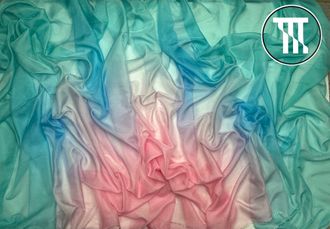 Шелк-шифон градиент, цв. Розовый + Мятно-бирюзовый + Голубой (R=1,4м)