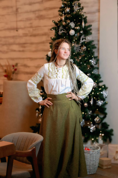 Юбка на запах по косой  "Охра"