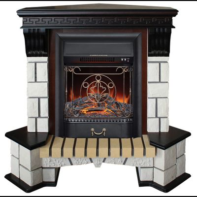 Угловой электрокамин Stone AO с очагом Majestic