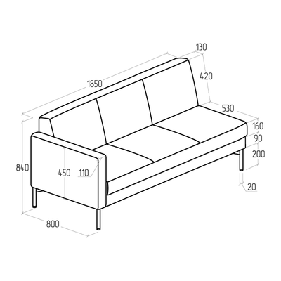 Модуль Everprof Gamma с подлокотником трехместный правый Экокожа Черный
