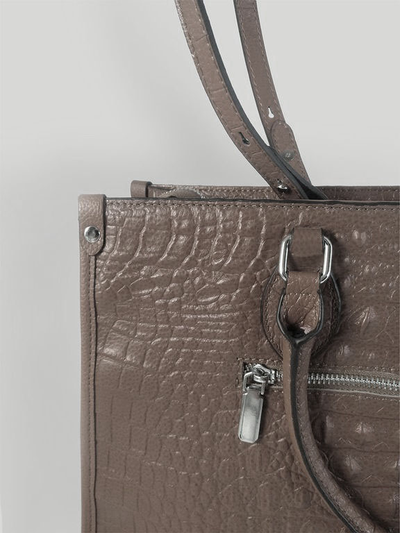 (АРТИКУЛ: 10134/1/5) СУМКА ЖЕНСКАЯ БОЛЬШАЯ, НАТУРАЛЬНАЯ КОЖА С ТИСНЕНИЕМ "КРОКОДИЛ", ТЕМНО-БЕЖЕВАЯ, РУЧКИ И РЕМЕНЬ ЧЕРЕЗ ПЛЕЧО