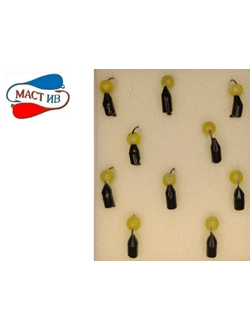 Мормышка вольфр. МАСТИВ Безнасадка 3 чёрный+зелёный, кошачий глаз, 0,7гр. (желтый) арт.026