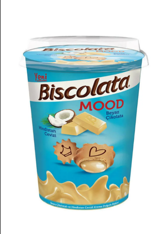 ПЕЧЕНЬЕ BISCOLATA MOOD С НАЧИНКОЙ ИЗ ,БЕЛОГО ШОКОЛАДА И КОКОСА, 115 ГР