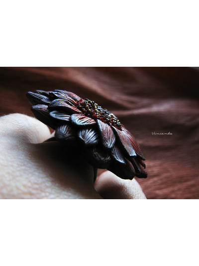 Необычное кольцо "Медная Календула" из полимерной глины. Серия колец-цветов из коллекции волшебных украшений Винсенто