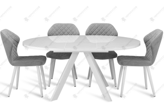 Стол RONDO 120 со стеклом белый optiwhite / белый + 4 стула Моника серый 38 / белый