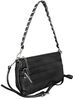 (АРТИКУЛ: 9048/0/42) СУМКА КЛАТЧ ЖЕНСКАЯ НЕБОЛЬШАЯ, НАТУРАЛЬНАЯ КОЖА, С ТРЕМЯ НАРУЖНЫМИ КАРМАНАМИ, ЧЕРНАЯ, ДВА ПЛЕЧЕВЫХ РЕМНЯ