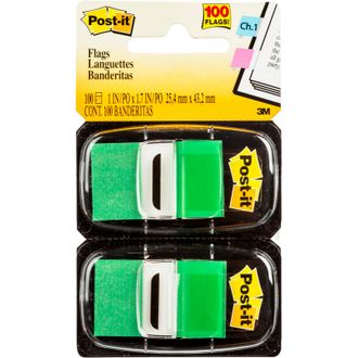Клейкие закладки пластиковые 1 цвет по 100 листов 25мм зелен Post-it 680-GN2
