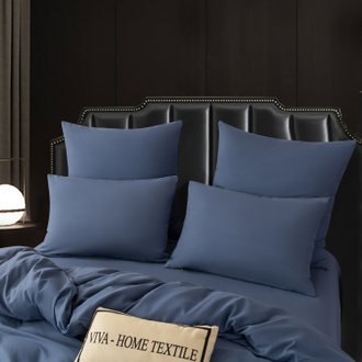 Комплект постельного белья Однотонный Сатин Синий CS052 (1.5 спальное, двуспальное)