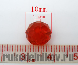 бусина стеклянная граненая рондель 10х8 мм, цвет-красный, 5 шт/уп