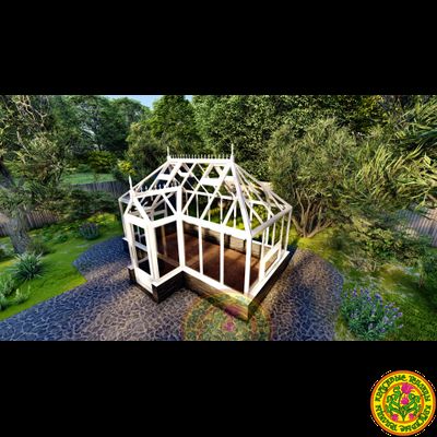 Базовая комплектация теплицы в английском стиле с холлом из стекала и алюминия ЕЛИЗАВЕТА XSP размером 5000 х 2500 мм