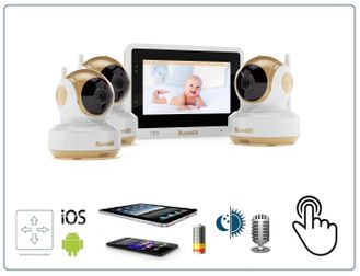 Wi-Fi видеоняня Ramili Baby RV1500x3 с сенсорным монитором и тремя поворотными видеокамерами, просмотр с моильных устройств., HD