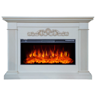 Линейный электрокамин Шелтон белый с золотой патиной с очагом FreeSpace 40 LED FX QZ