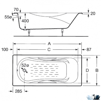Ванна чугунная Roca Malibu 231060000 160 х 75 см, прямоугольной формы, без отверстий для ручек