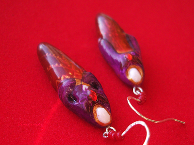 Серьги-капли "Славянская Колдунья" из холодного фарфора и чешского бисера