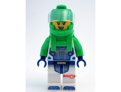 Astronaut - Female, White Spacesuit with Bright Green Arms, Bright Green Helmet, Trans-Clear Visor, Bright Green Harness with Solar Panel, Open Mouth, n/a (cty1698)