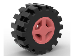 Wheel 8mm D. x 6mm with Slot with Black Tire 15mm D. x 6mm Offset Tread Small - Band Around Center of Tread 34337 / 87414, Coral (34337c02)