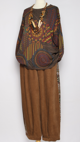 Брюки Бохо вельветовые "Гобелен" охра, карамель  р.50-54