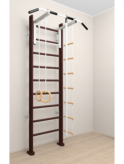 Деревянная спортивная стенка с турником и детскими навесными в квартиру   (венге)