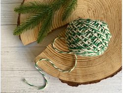 Шпагат х/б зелено-белый., клубок  50 м.