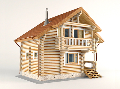 Гостевой дом с тремя комнатами и баней из бревна ДБ-17, площадь 91 м2