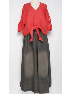 БЛУЗА ЛЁН "КИМОНО ЗАВЯЗКИ" красная до р.54