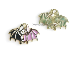ПОДВЕСКА С ЭМАЛЬЮ "МУЛЬТЯШНАЯ ЛЕТУЧАЯ МЫШЬ/СКЕЛЕТ" - 26x18x1.5 мм - БЛЕДНОЕ ЗОЛОТО+ЦВЕТНАЯ ЭМАЛЬ