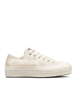 Кеды Converse Chuck Taylor All Star Lift Platform Tonal Embroidery белые короткие с вышивкой
