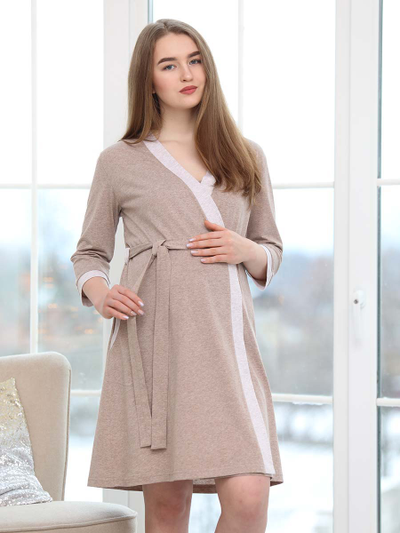 Комплект для беременных и кормящих 1-НМК 13920 халат и сорочка бежевый коричневый
