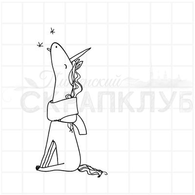 штамп  рисованный единорог