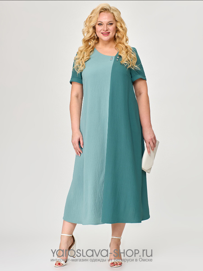 Летнее платье бирюзового цвета с полосой