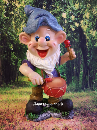 Гном музыкант с барабаном 43*23см   2кг   полистоун Россия  2579/091037-2*