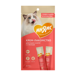 Крем-лакомство Мнямс с тунцом Кацуо и креветками, 4*15 гр