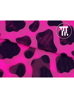 Сетка-стрейч принт Корова, цв. Неон-розовый (холодный)