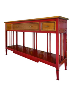 Консоль с 3 ящиками и полкой, в контрастных цветах.