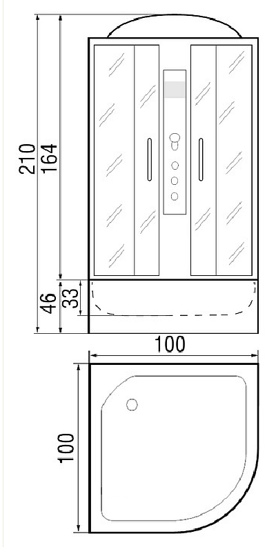 Душевая кабина RIVER, NARA 100/46 МТ, 100x100x210 см.