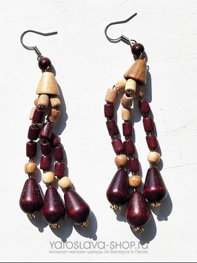 М-118. Серьги деревянные 3 нитки разные породы дерева.