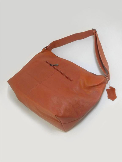 (АРТИКУЛ: 10019/1/8) СУМКА МЕШОК ЖЕНСКАЯ, БОЛЬШАЯ, НАТУРАЛЬНАЯ КОЖА, ЯРКО-РЫЖАЯ, ШИРОКИЙ РЕМЕНЬ ЧЕРЕЗ ПЛЕЧО