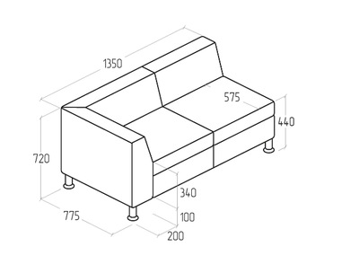 Модуль Everprof Monro с подлокотником двухместный правый Экокожа Черный