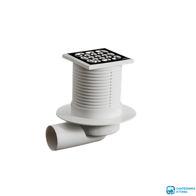 Трап для душевой  ОРИО 100*100 с нерж. решеткой угловой выпуск Ф50