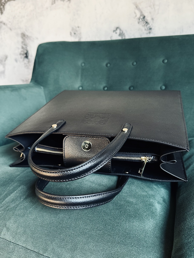 Женская черная форматная сумка из натуральной кожи «сафьяно», Vera Pelle  Арт.021501