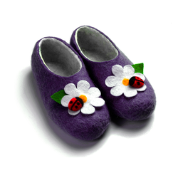 Купить войлочные тапочки «Божья коровка на ромашке» фиолетовые
